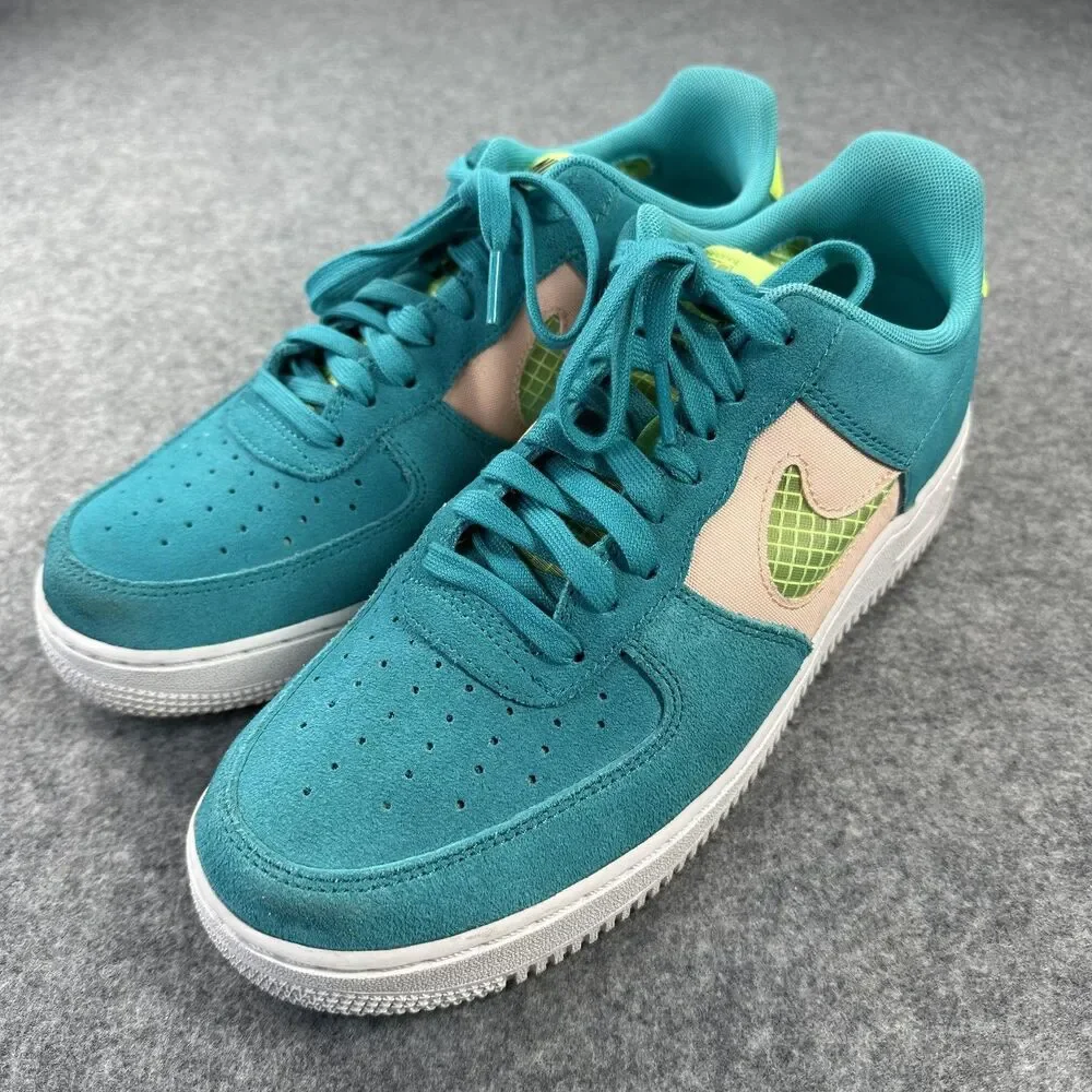 Nike Air Force 1 Low Shoes Sneakers Mens Sz 9.5 Teal Multicolor Suede CK4383-300